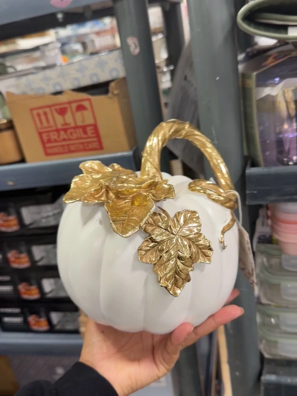 Gold-Accented White Decorative Pumpkin - Home Accents